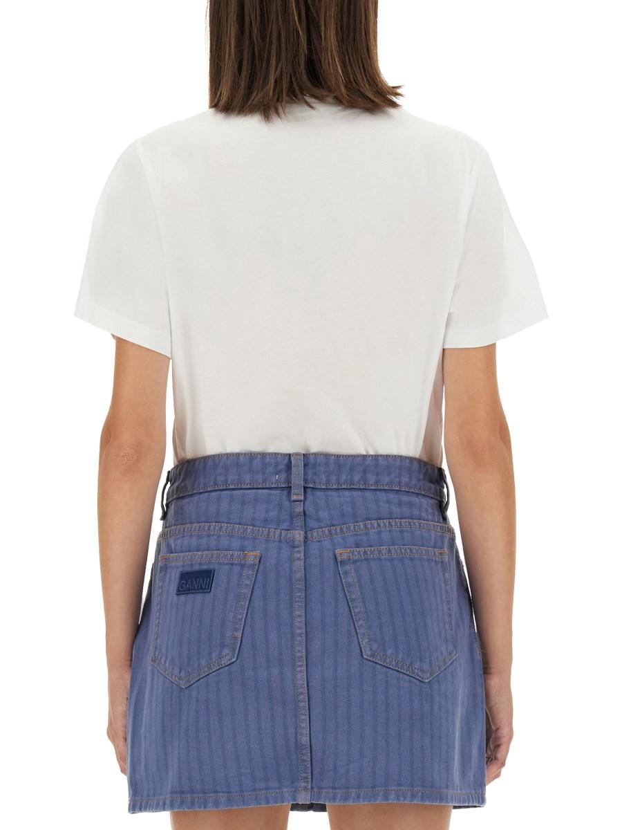 GANNI T-SHIRT IN JERSEY DI COTONE CON STAMPA CAT