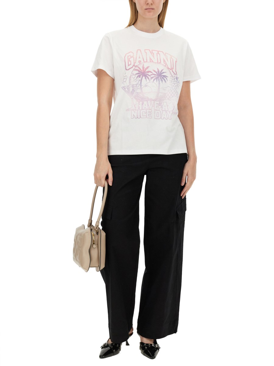 GANNI T-SHIRT IN JERSEY DI COTONE CON STAMPA LOGO