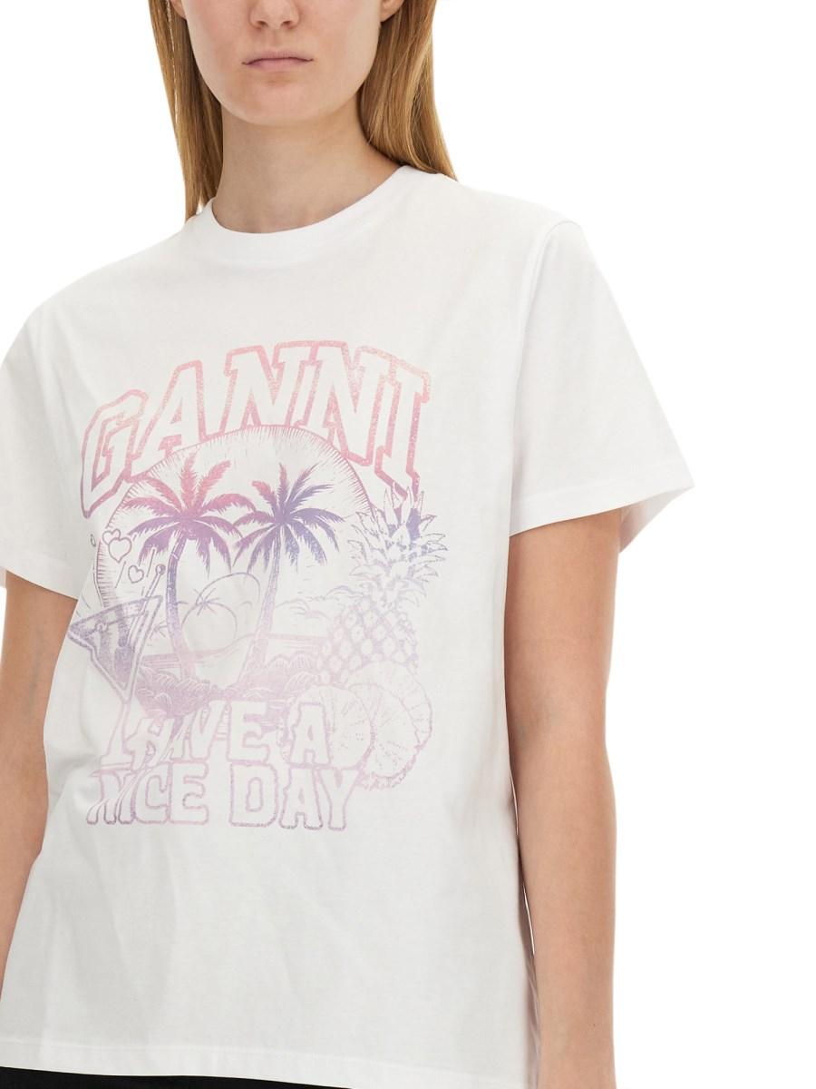 GANNI T-SHIRT IN JERSEY DI COTONE CON STAMPA LOGO