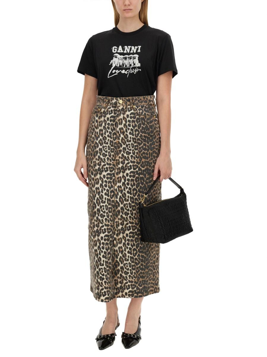 GANNI T-SHIRT IN JERSEY DI COTONE CON STAMPA LOGO