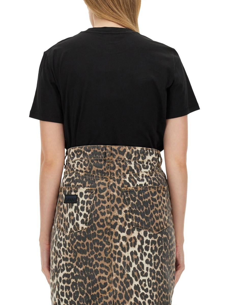 GANNI T-SHIRT IN JERSEY DI COTONE CON STAMPA LOGO
