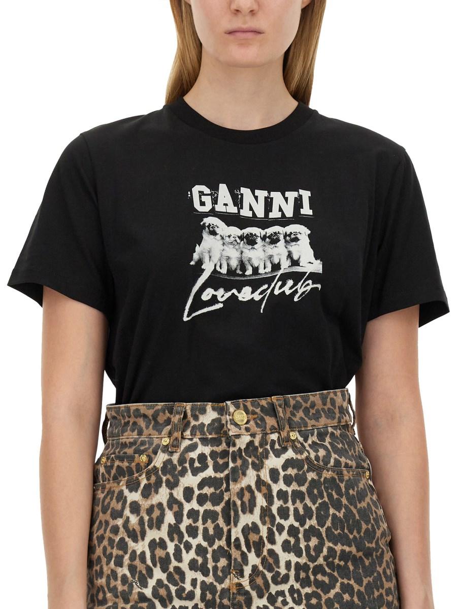 GANNI T-SHIRT IN JERSEY DI COTONE CON STAMPA LOGO