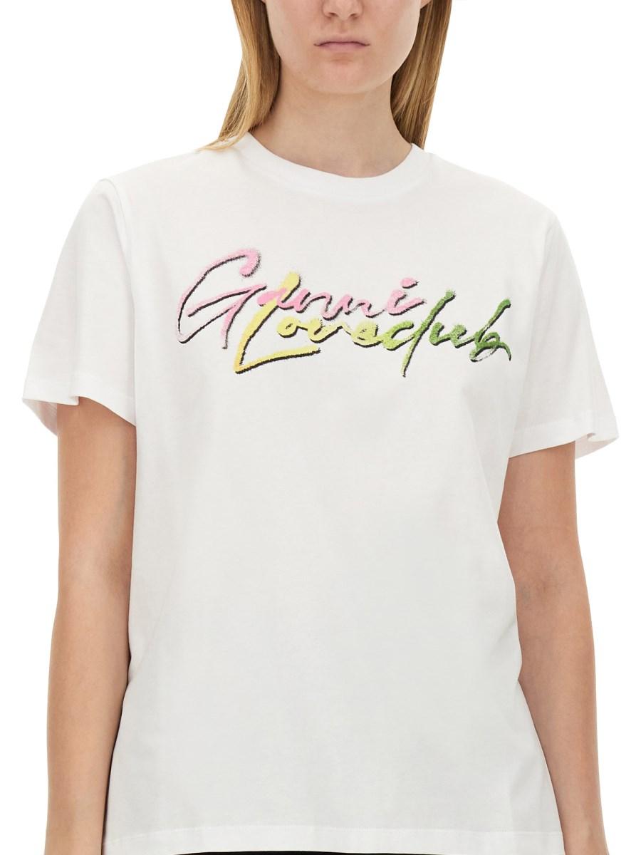 GANNI T-SHIRT IN JERSEY DI COTONE CON STAMPA LOGO