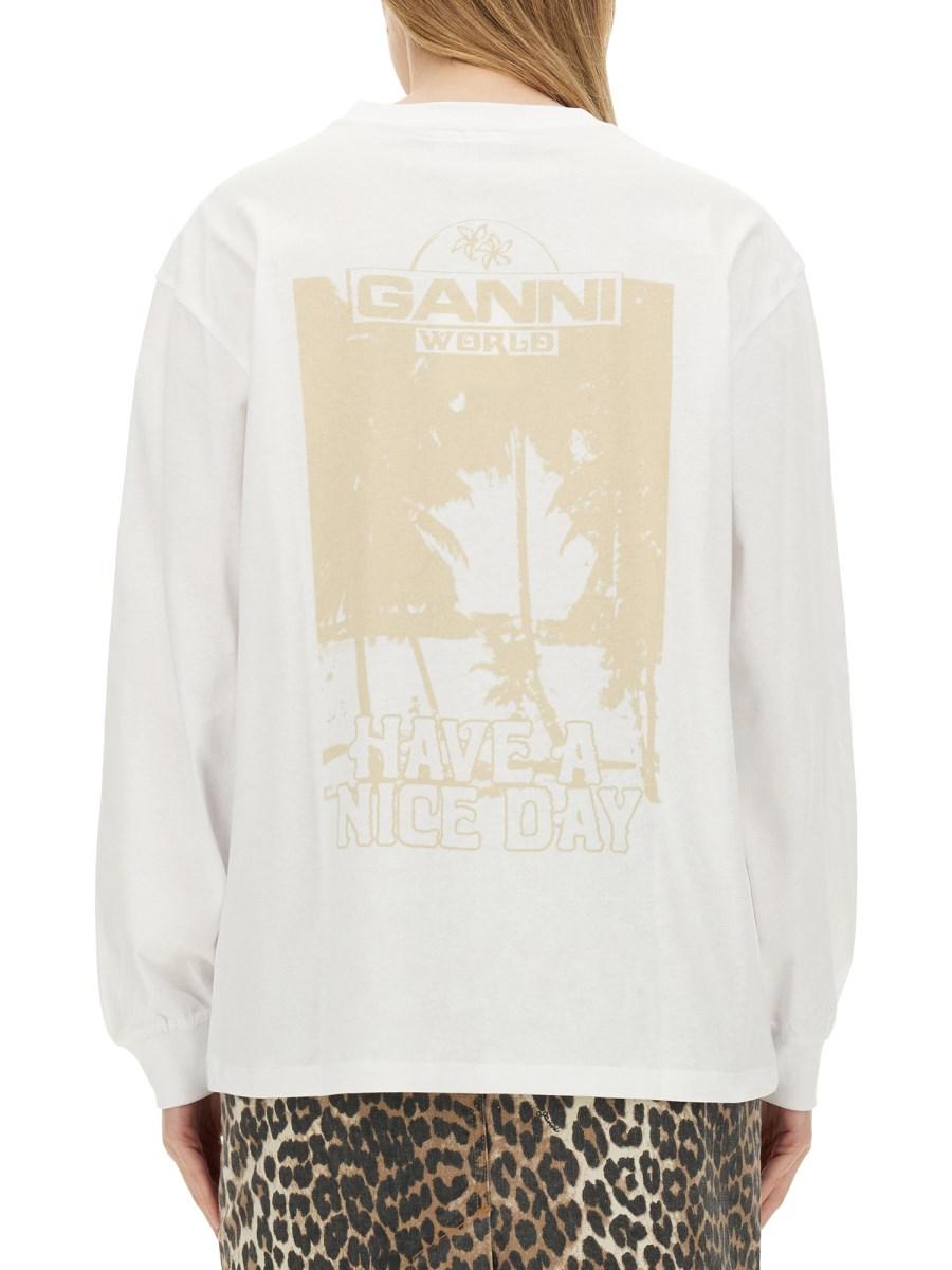 GANNI T-SHIRT IN JERSEY DI COTONE CON STAMPA LOGO