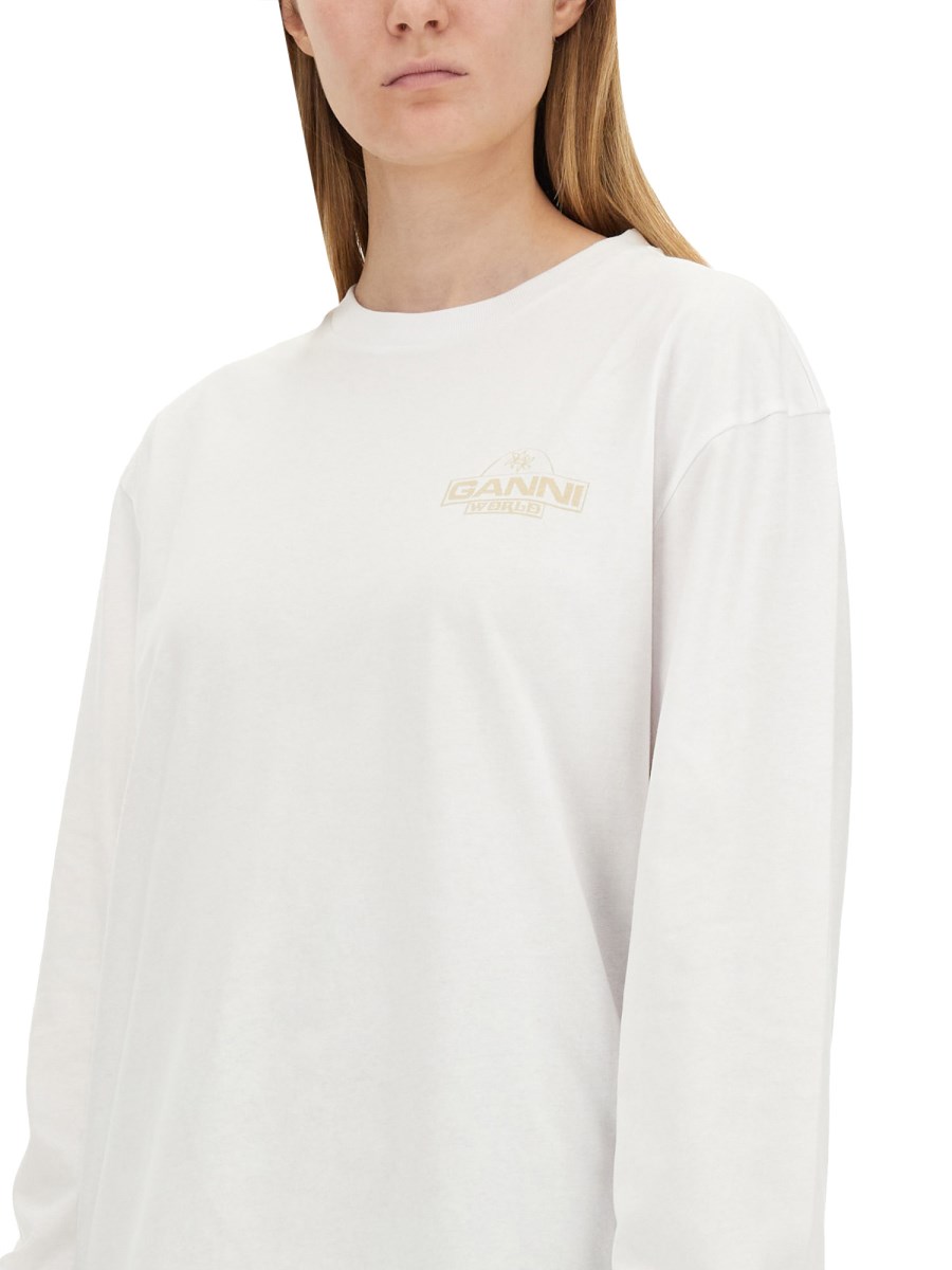 GANNI T-SHIRT IN JERSEY DI COTONE CON STAMPA LOGO