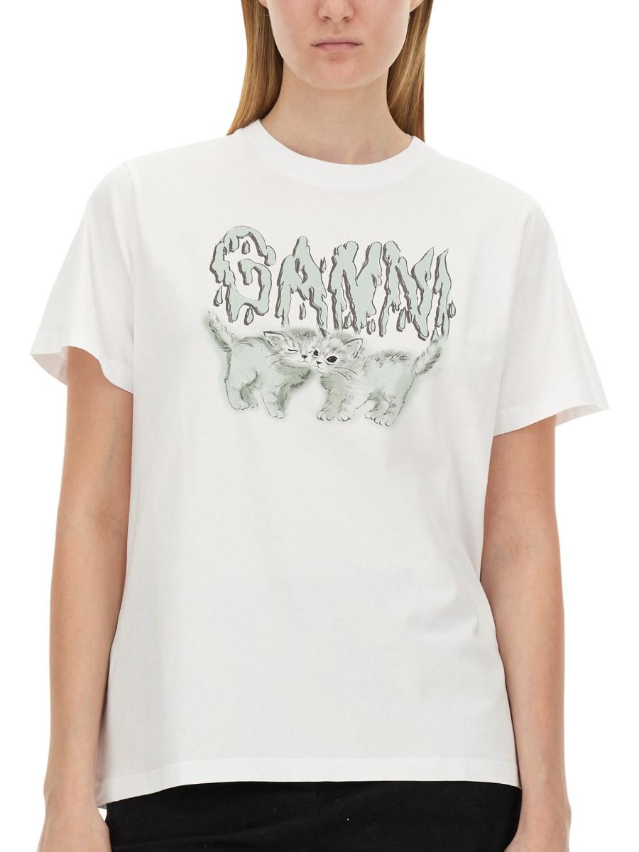 GANNI T-SHIRT IN JERSEY DI COTONE CON STAMPA LOGO