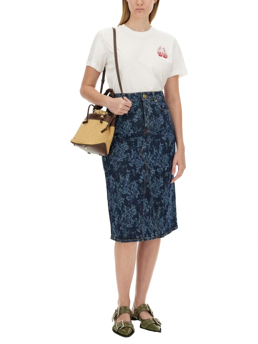 GANNI T-SHIRT IN JERSEY DI COTONE CON STAMPA LOGO