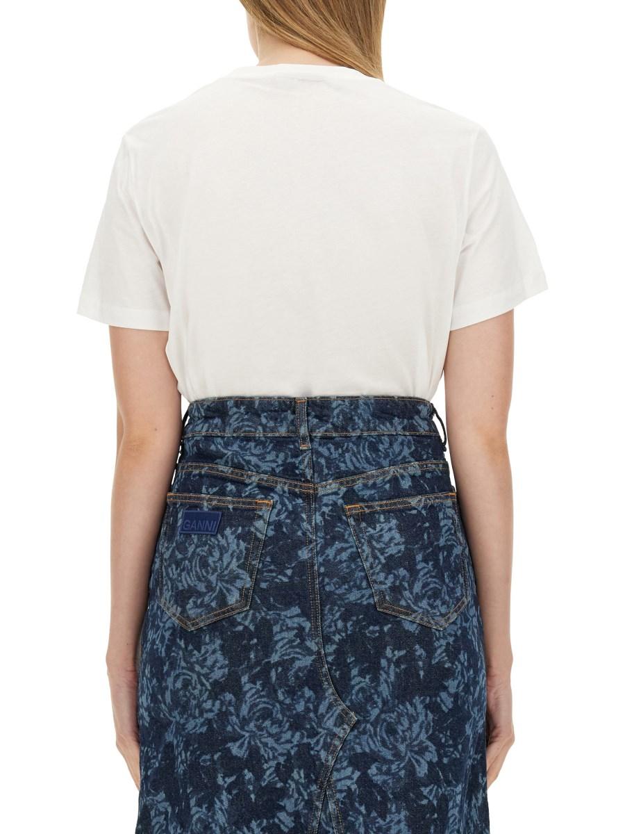 GANNI T-SHIRT IN JERSEY DI COTONE CON STAMPA LOGO