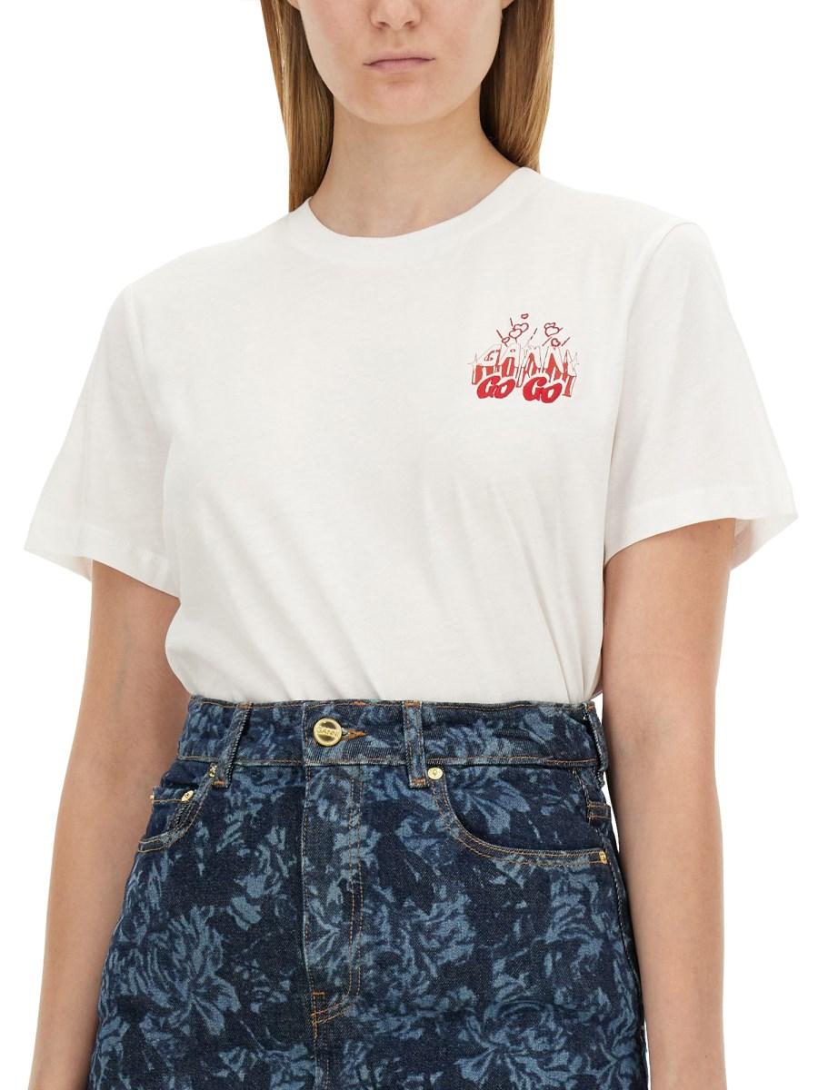 GANNI T-SHIRT IN JERSEY DI COTONE CON STAMPA LOGO