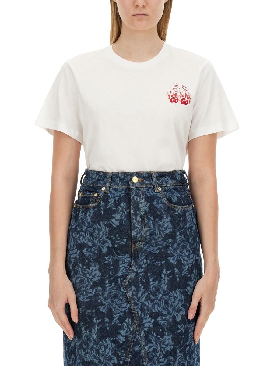 GANNI T-SHIRT IN JERSEY DI COTONE CON STAMPA LOGO