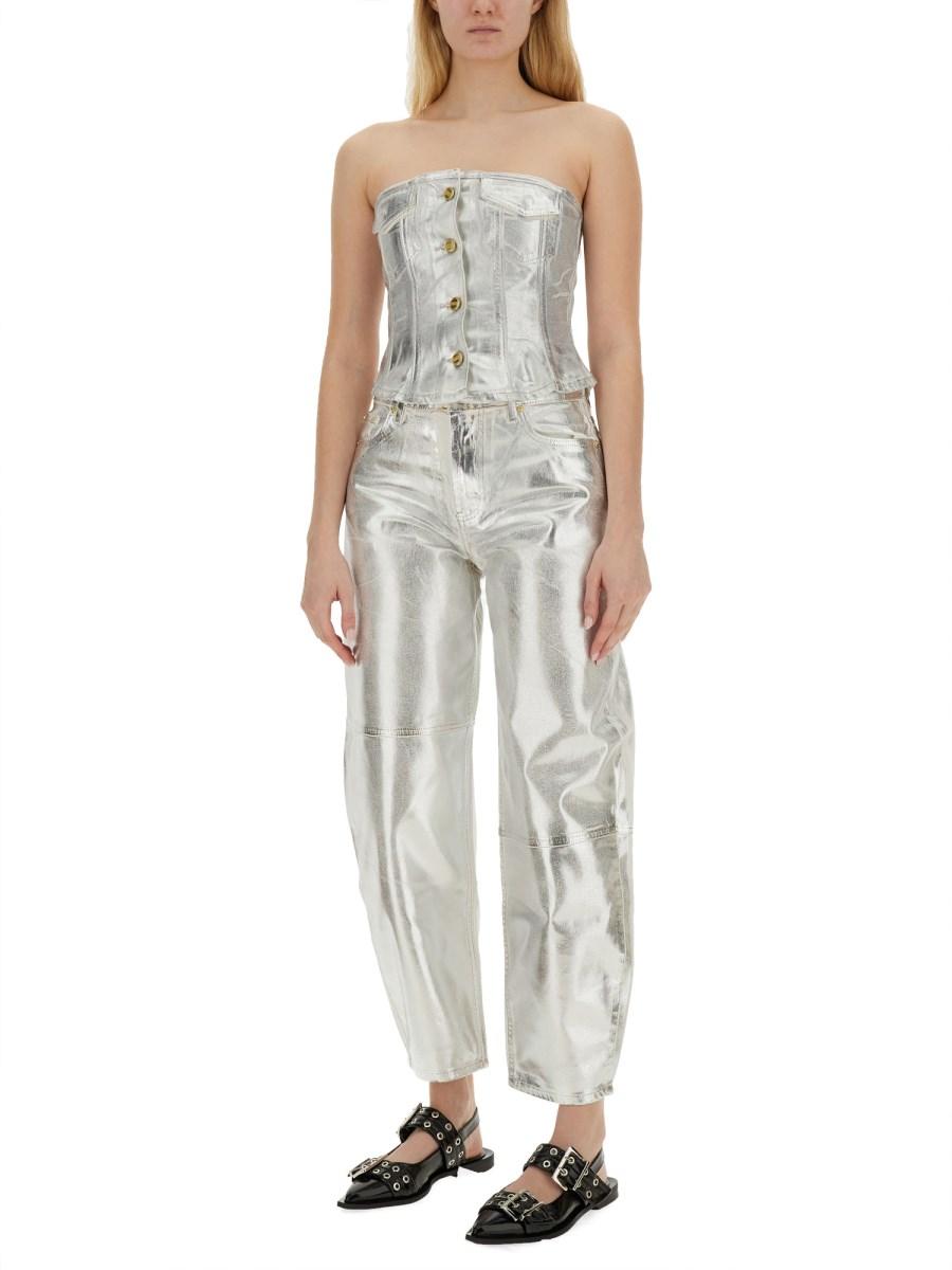 GANNI TOP IN DENIM METALLIZZATO