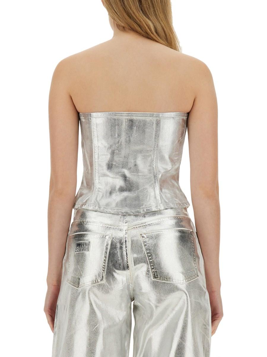 GANNI TOP IN DENIM METALLIZZATO