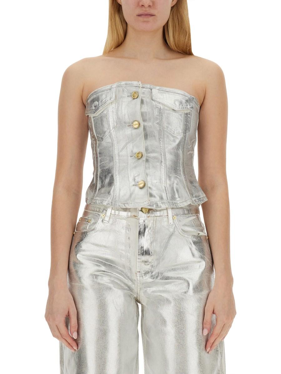 GANNI TOP IN DENIM METALLIZZATO