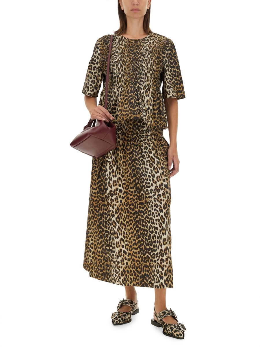 GANNI TOP IN JERSEY DI COTONE CON STAMPA ANIMALIER