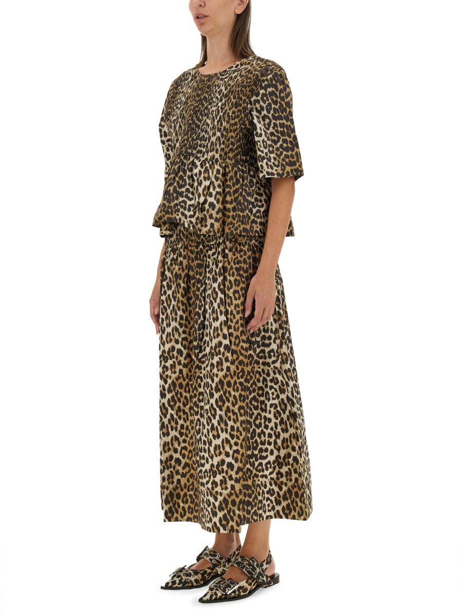 GANNI TOP IN JERSEY DI COTONE CON STAMPA ANIMALIER