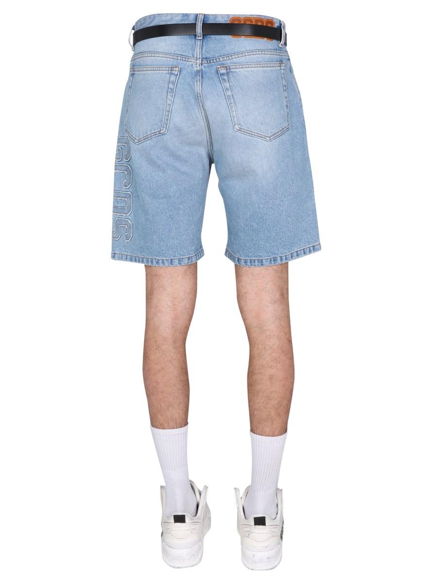 GCDS BERMUDA IN DENIM DI COTONE CON LOGO
