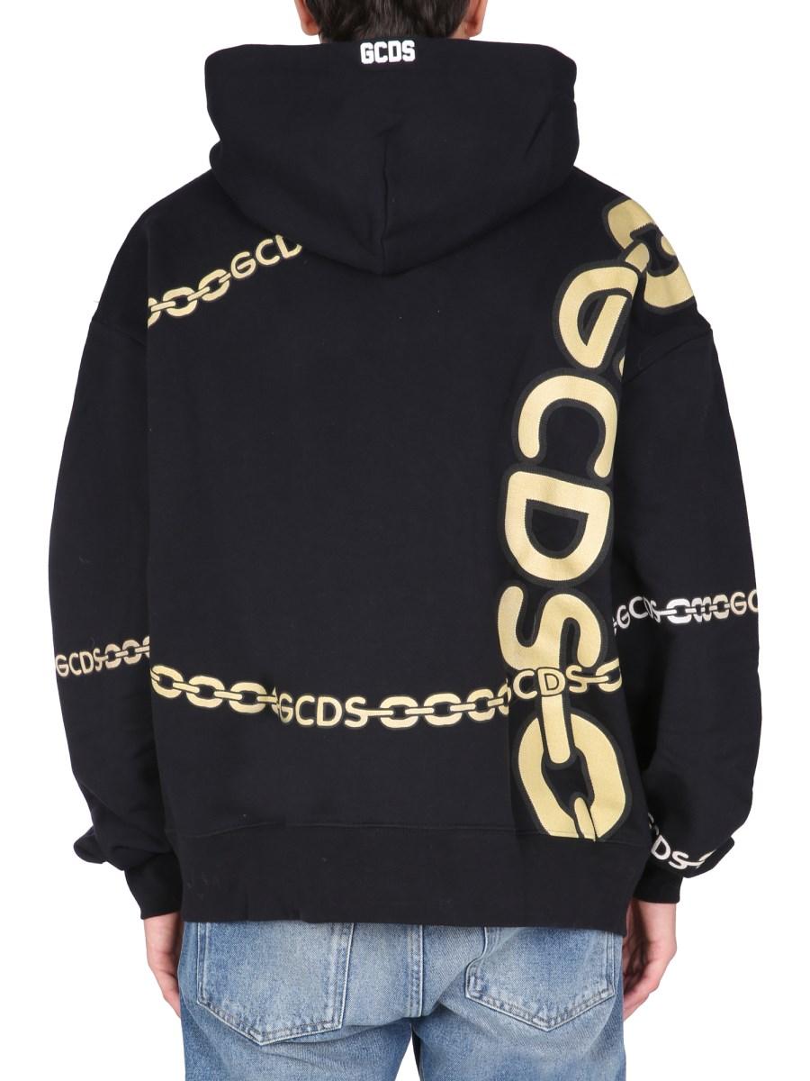 GCDS FELPA "CHAIN" IN JERSEY DI COTONE CON CAPPUCCIO