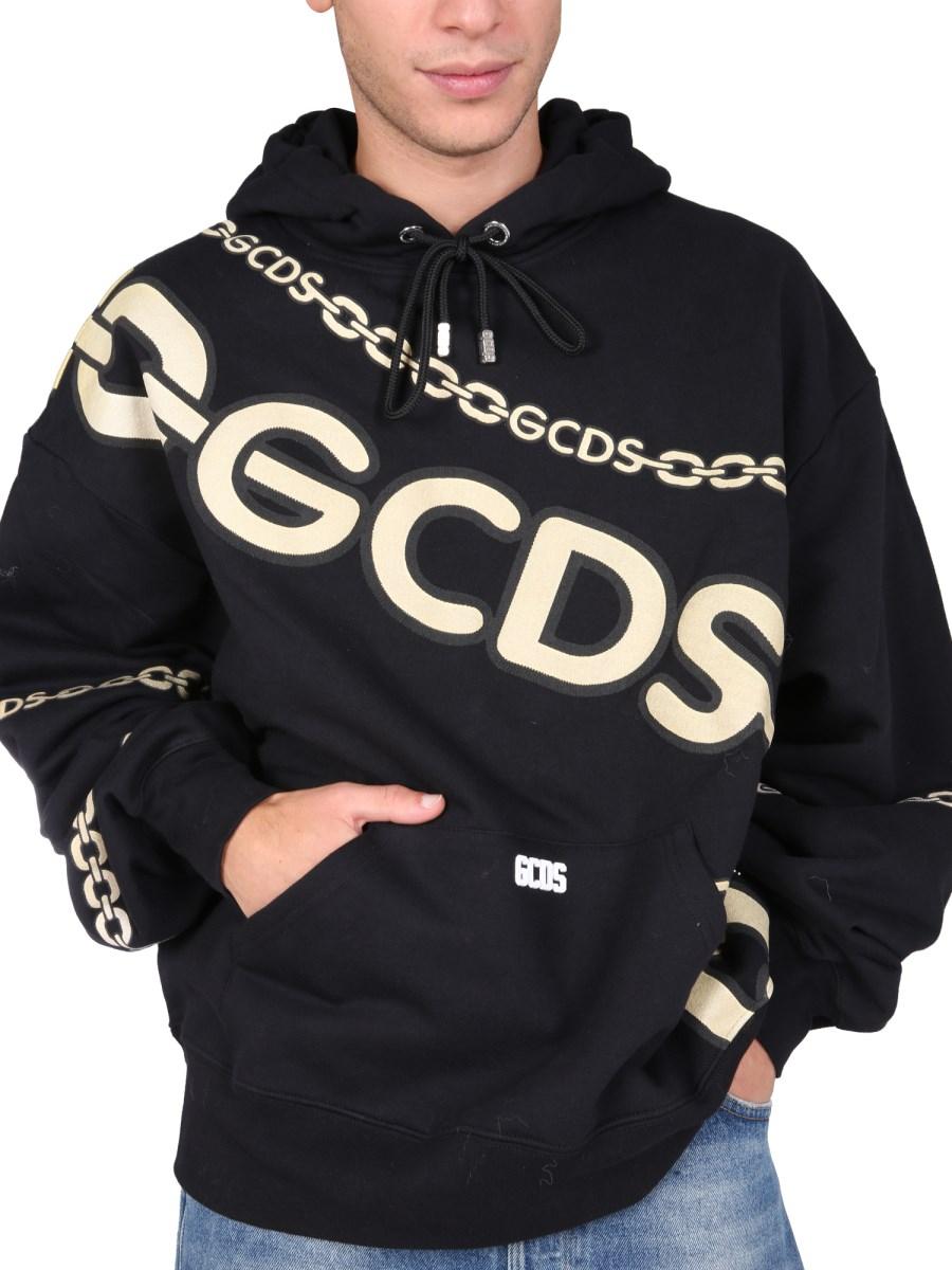GCDS FELPA "CHAIN" IN JERSEY DI COTONE CON CAPPUCCIO