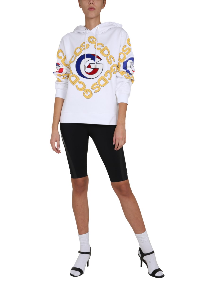GCDS FELPA "COLLEGE" IN COTONE CON CAPPUCCIO E LOGO