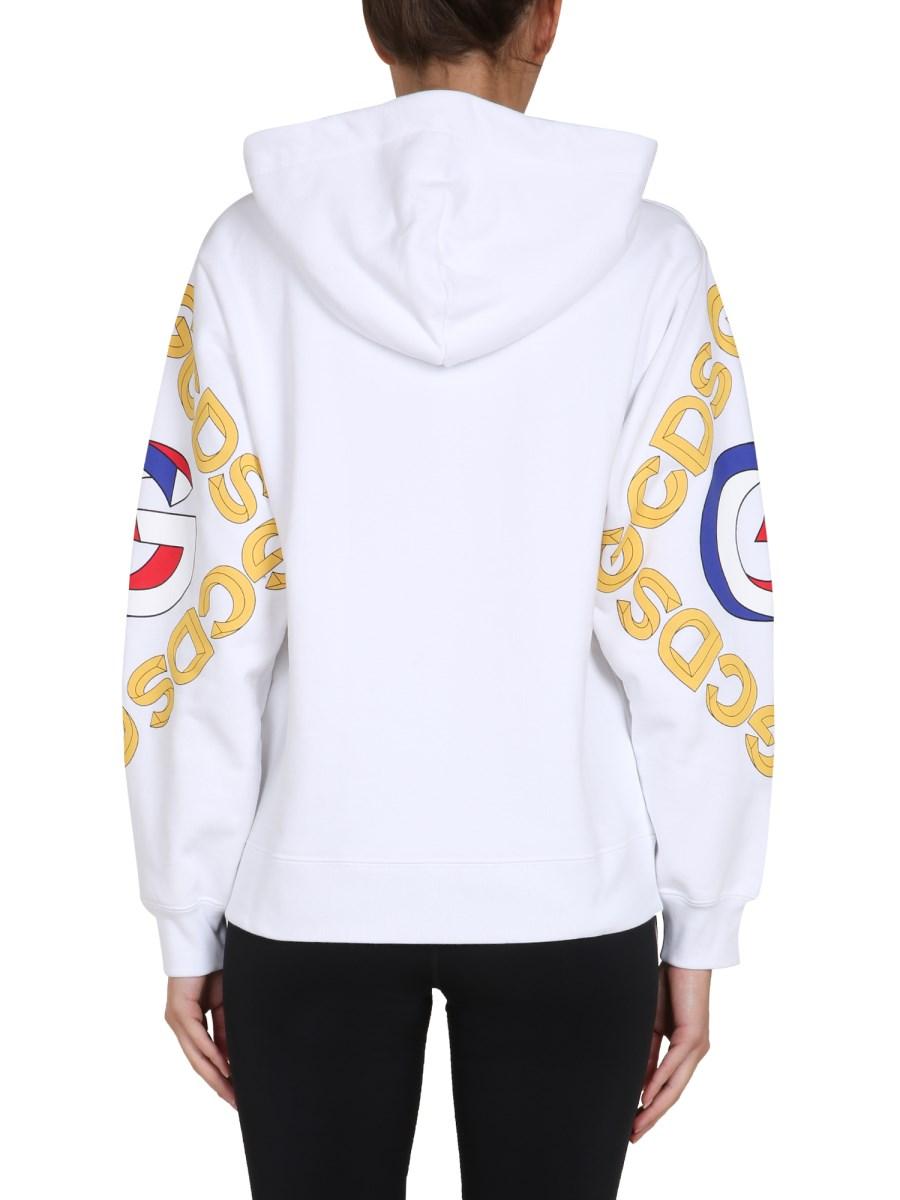 GCDS FELPA "COLLEGE" IN COTONE CON CAPPUCCIO E LOGO