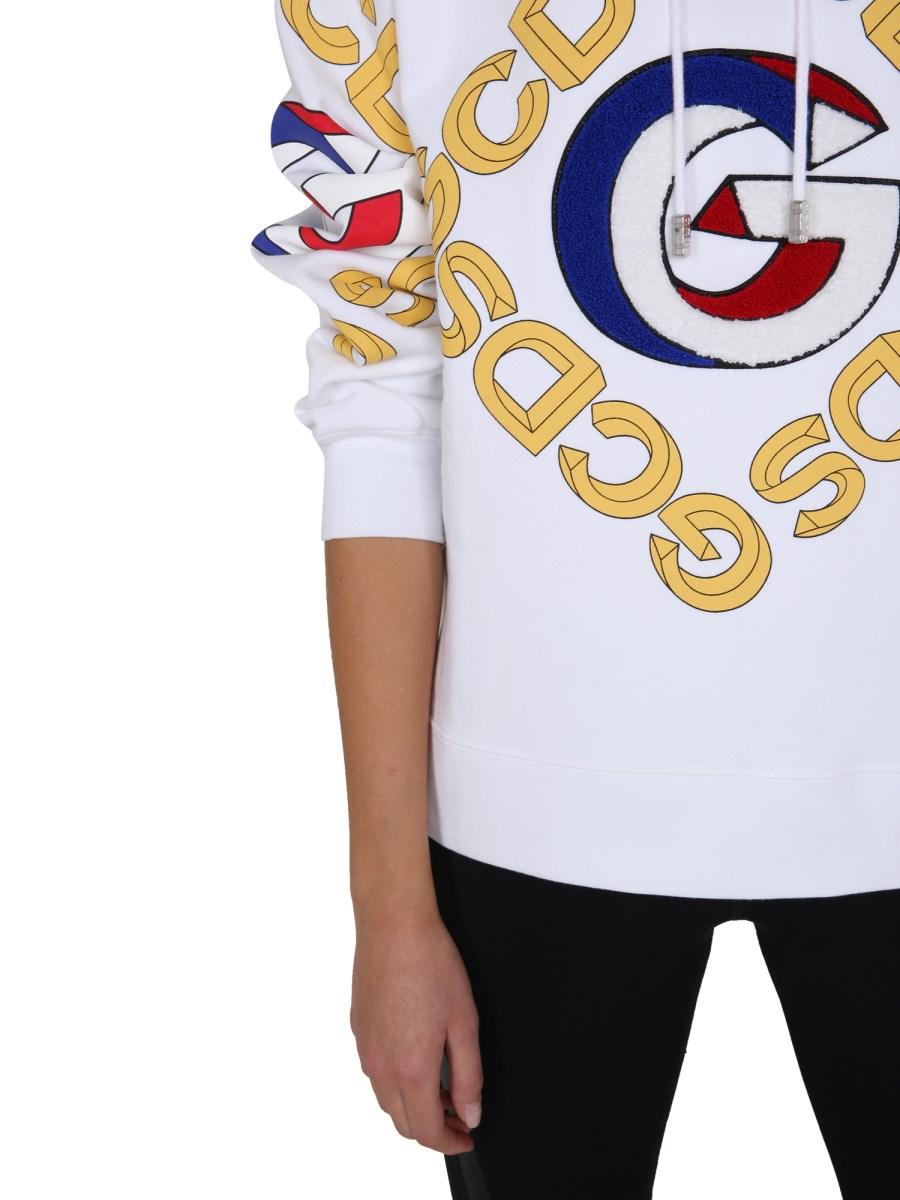 GCDS FELPA "COLLEGE" IN COTONE CON CAPPUCCIO E LOGO