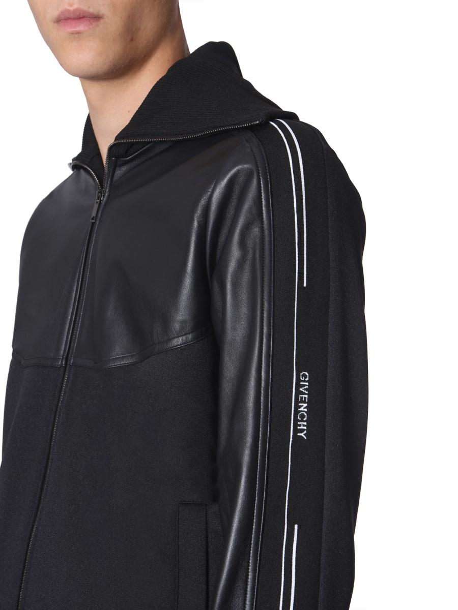 GIVENCHY GIACCA DI PELLE E JERSEY CON ZIP E BANDA LOGO