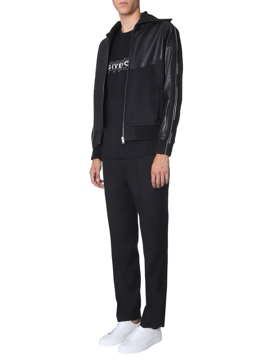 GIVENCHY GIACCA DI PELLE E JERSEY CON ZIP E BANDA LOGO