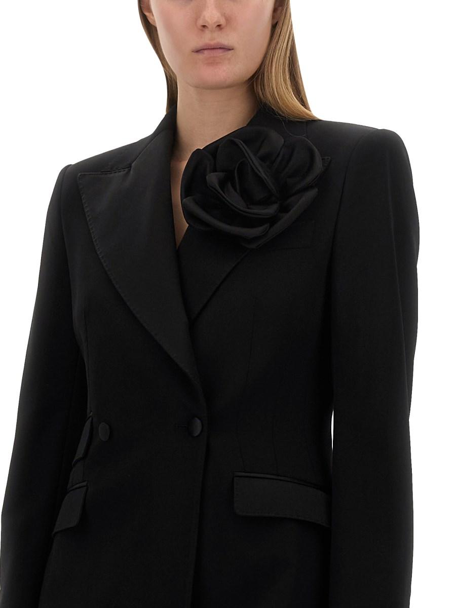 DOLCE & GABBANA GIACCA DOPPIOPETTO IN TELA DI LANA CON FIORE APPLICATO