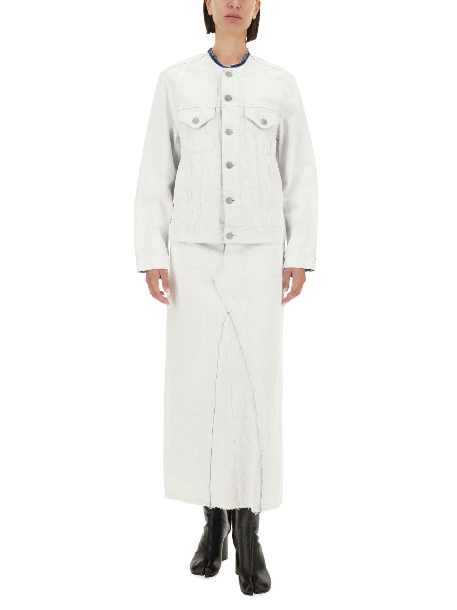 MAISON MARGIELA GIACCA IN DENIM EFFETTO CRAQUELÉ SENZA COLLETTO