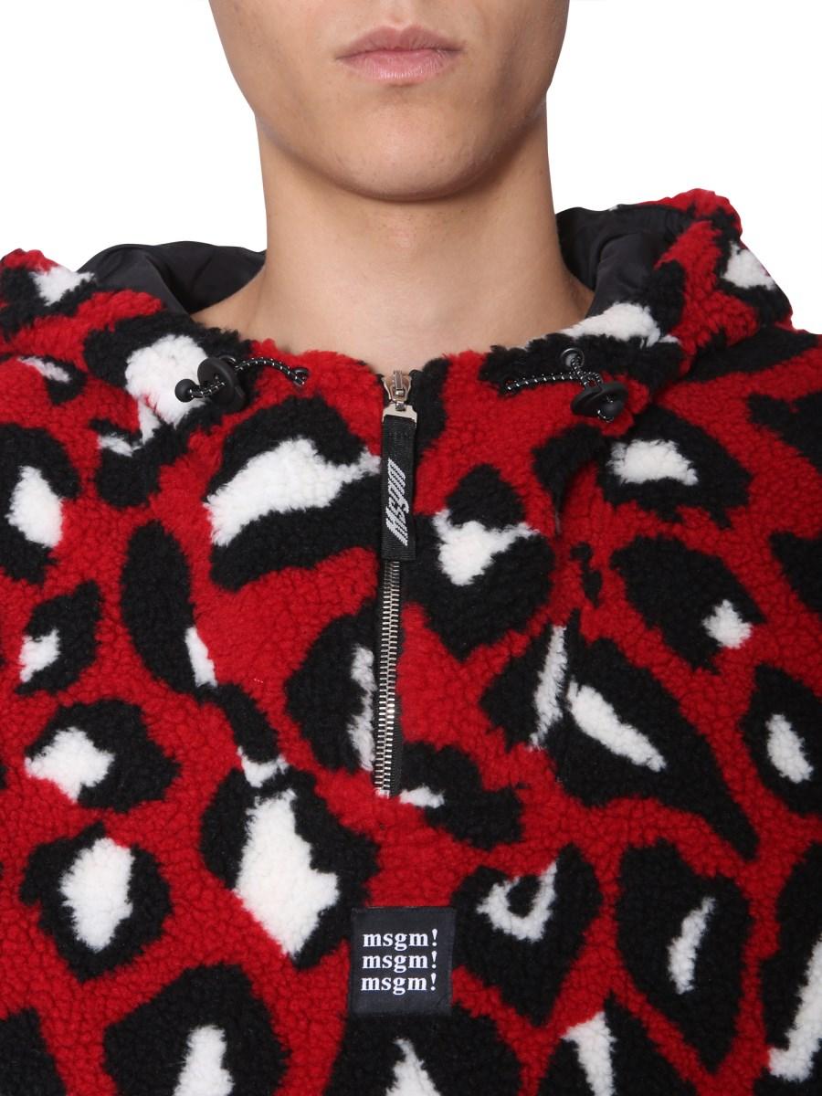 MSGM GIACCA IN SHEARLING CON CAPPUCCIO E FANTASIA ANIMALIER
