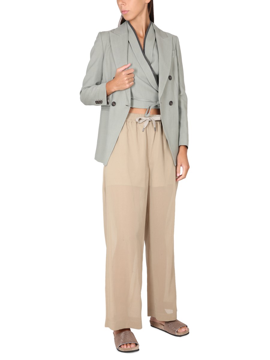 BRUNELLO CUCINELLI GIACCA IN TWILL FLUID DI VISCOSA E LINO CON MONILE