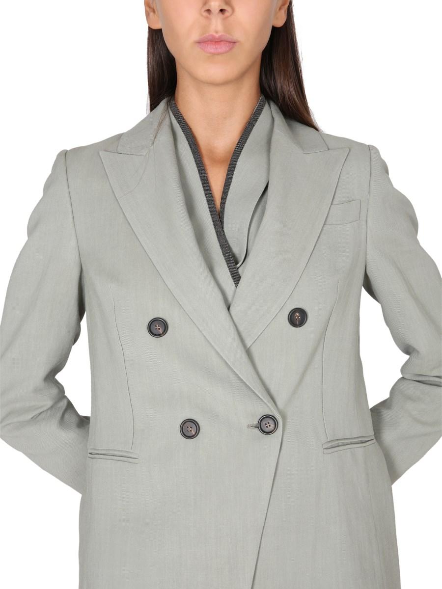 BRUNELLO CUCINELLI GIACCA IN TWILL FLUID DI VISCOSA E LINO CON MONILE