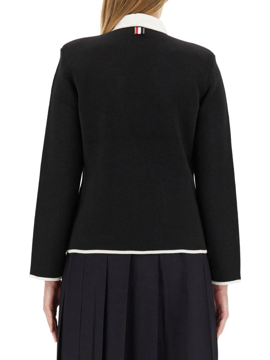 THOM BROWNE GIACCA MONOPETTO SENZA COLLO IN LANA MERINO