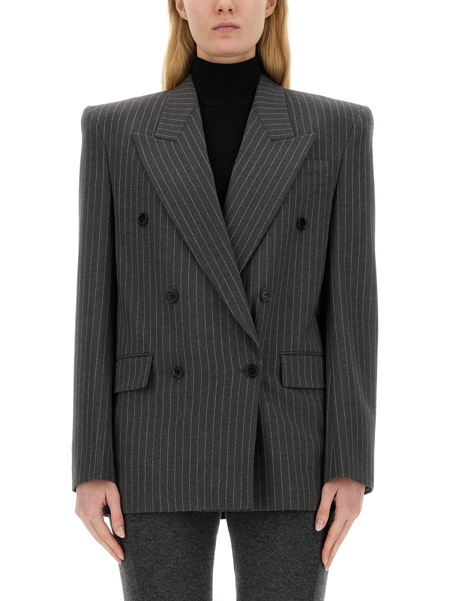 SAINT LAURENT GIACCA OVERSIZE IN FLANELLA DI LANA A RIGHE