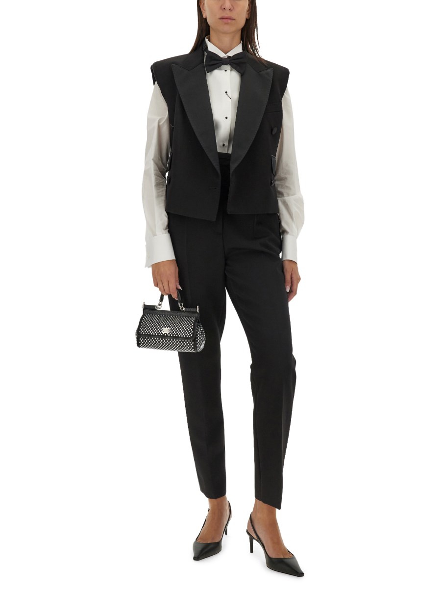 DOLCE & GABBANA GIACCA SENZA MANCIHE DOPPIOPETTO TUXEDO IN GABARDINA DI LANA