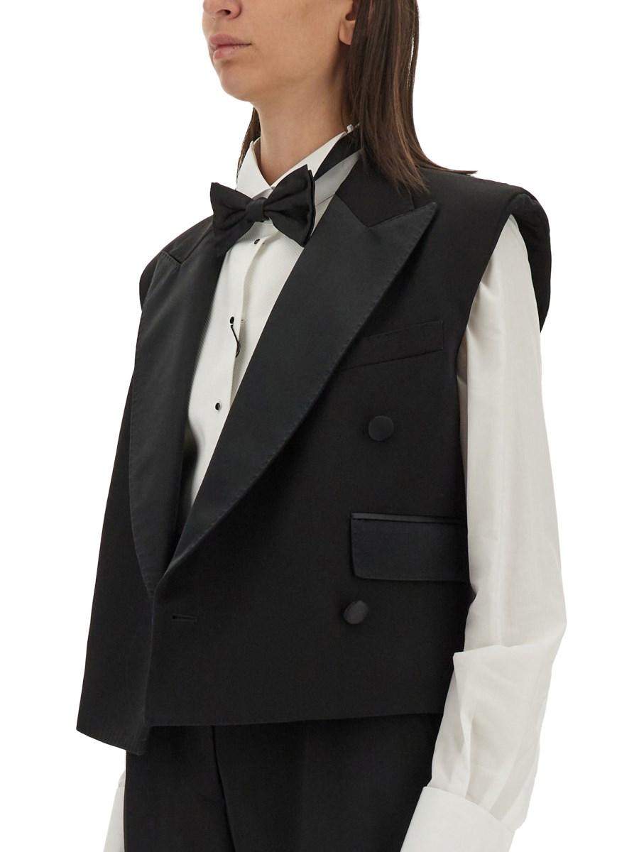 DOLCE & GABBANA GIACCA SENZA MANCIHE DOPPIOPETTO TUXEDO IN GABARDINA DI LANA