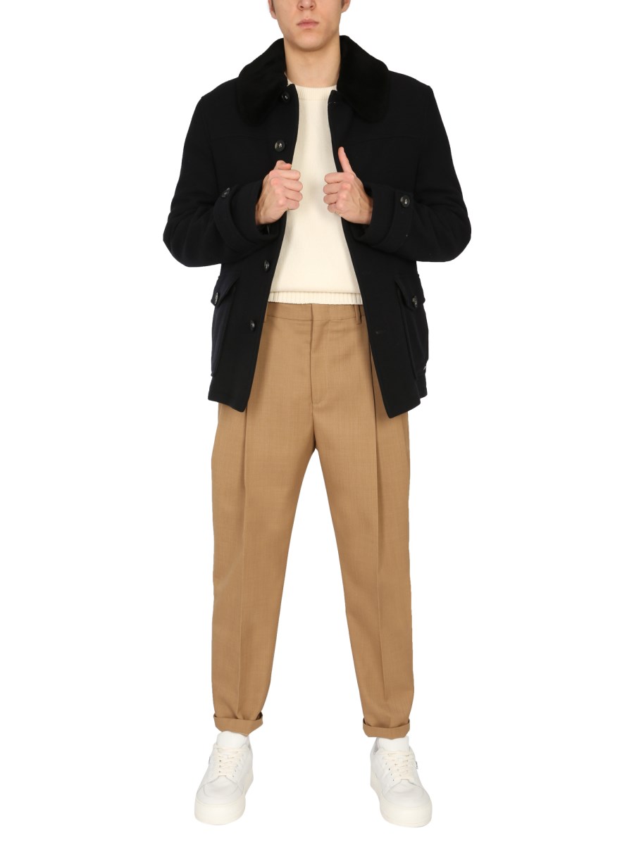 SAINT JAMES GIACCA "ST GAUTIER" IN TWILL DI LANA CON COLLO IN SHEARLING