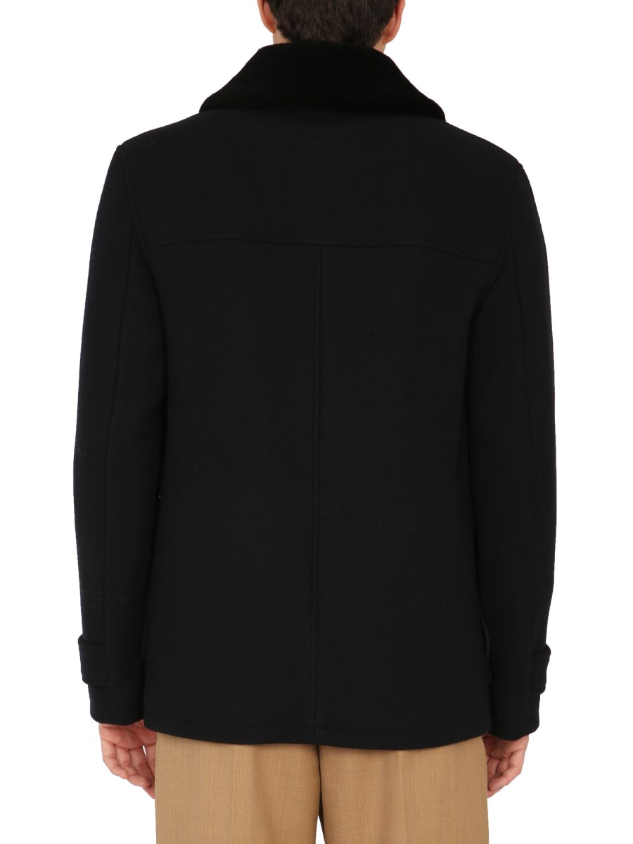 SAINT JAMES GIACCA "ST GAUTIER" IN TWILL DI LANA CON COLLO IN SHEARLING