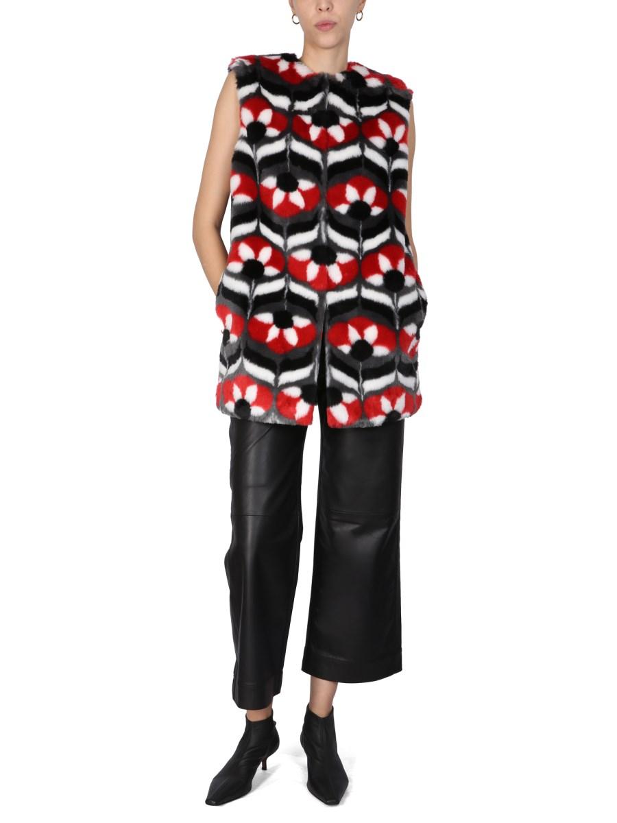 BOUTIQUE MOSCHINO GILET IN ECO PELLICCIA CON FIORE GEOMETRICO