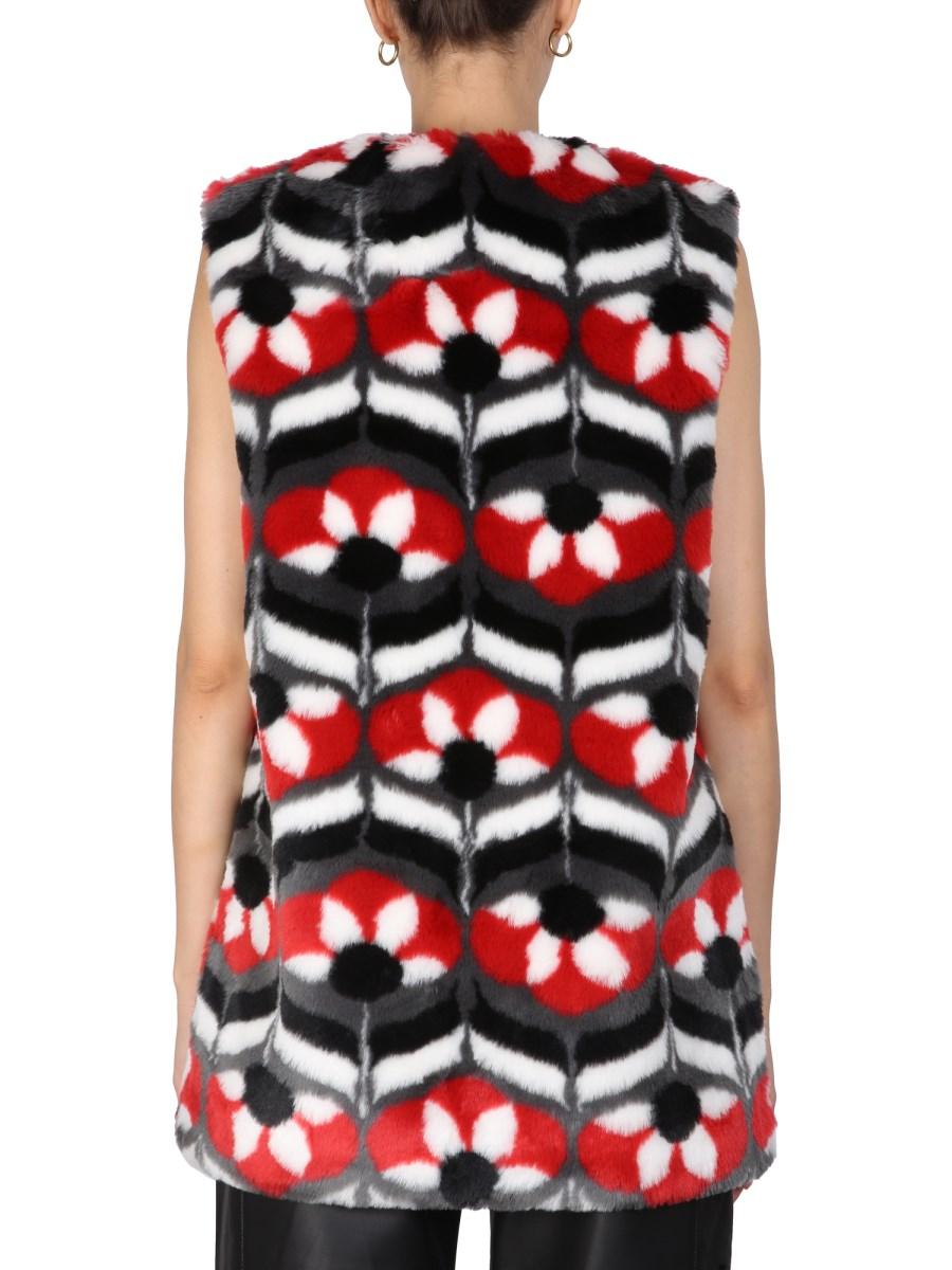 BOUTIQUE MOSCHINO GILET IN ECO PELLICCIA CON FIORE GEOMETRICO