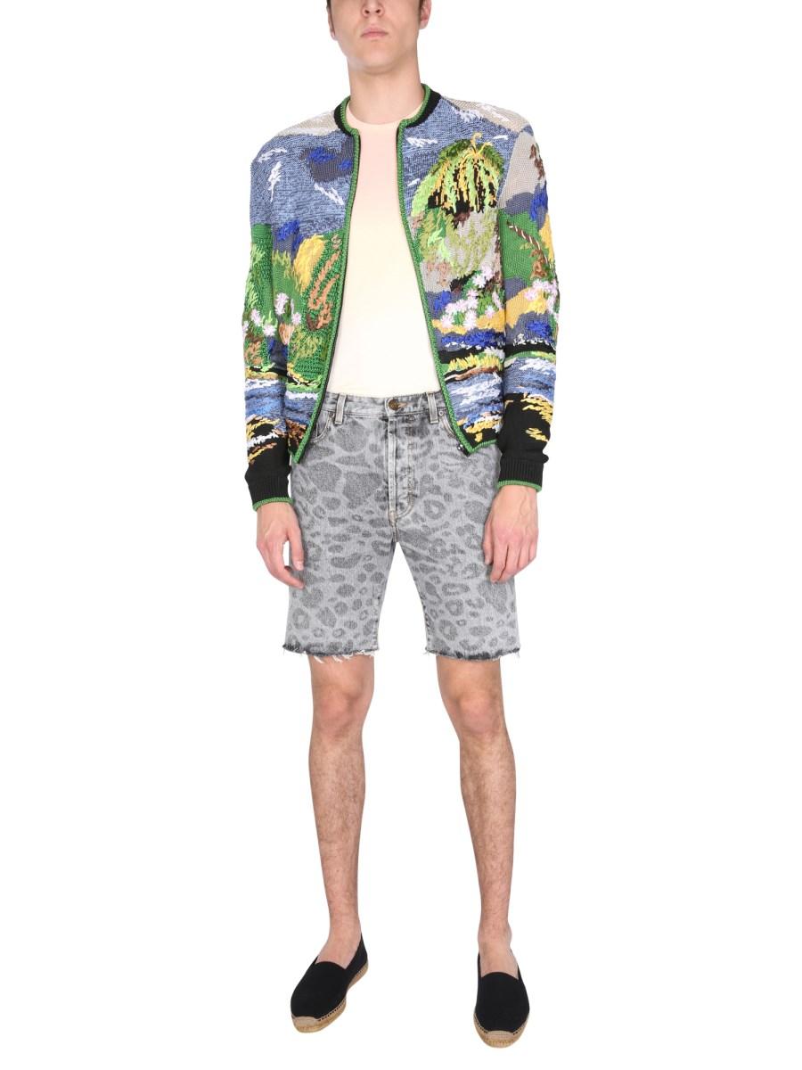 SAINT LAURENT GIUBBOTTO TEDDY IN JACQUARD CON RICAMO TROPICAL PARADISE