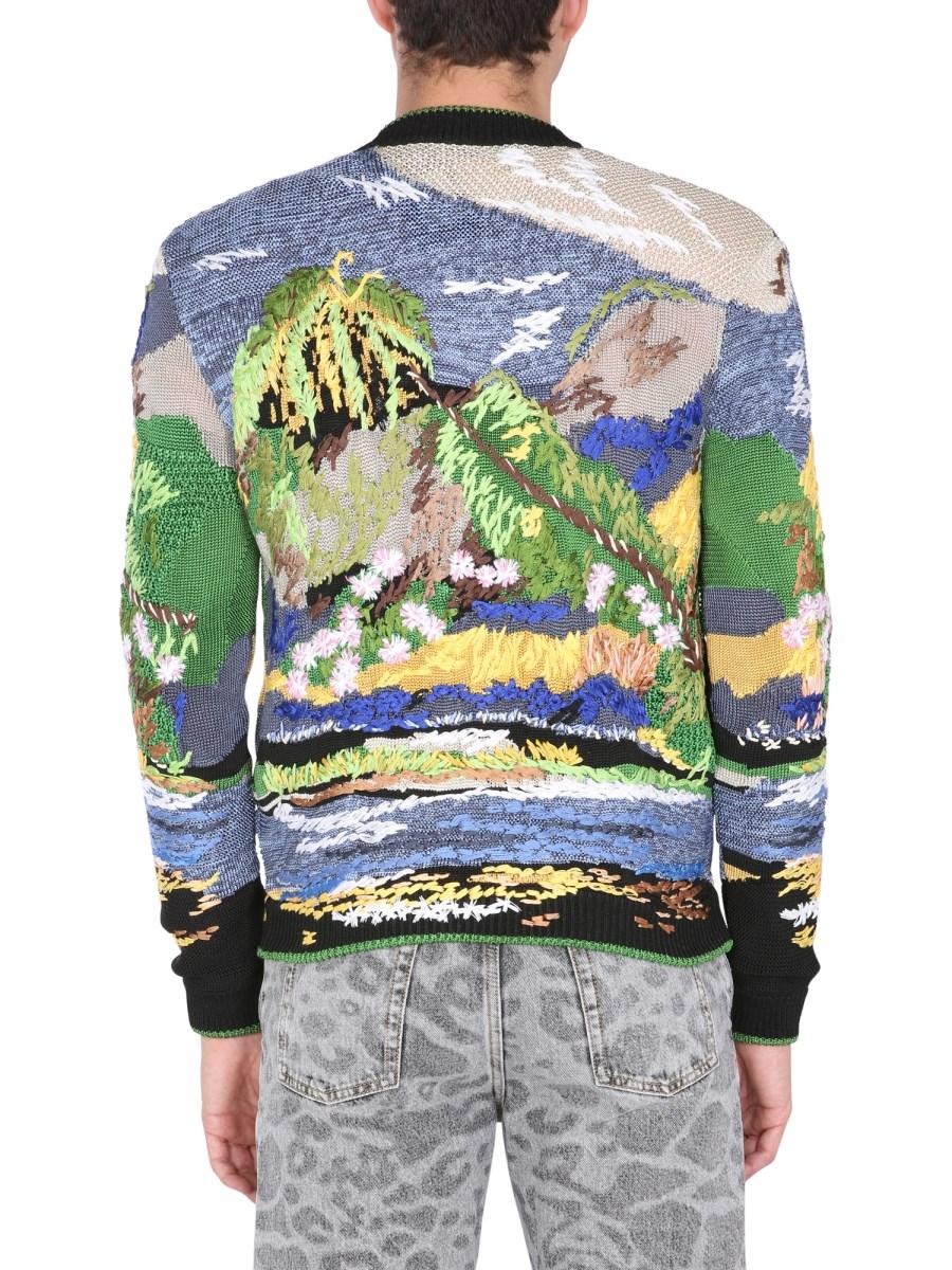 SAINT LAURENT GIUBBOTTO TEDDY IN JACQUARD CON RICAMO TROPICAL PARADISE