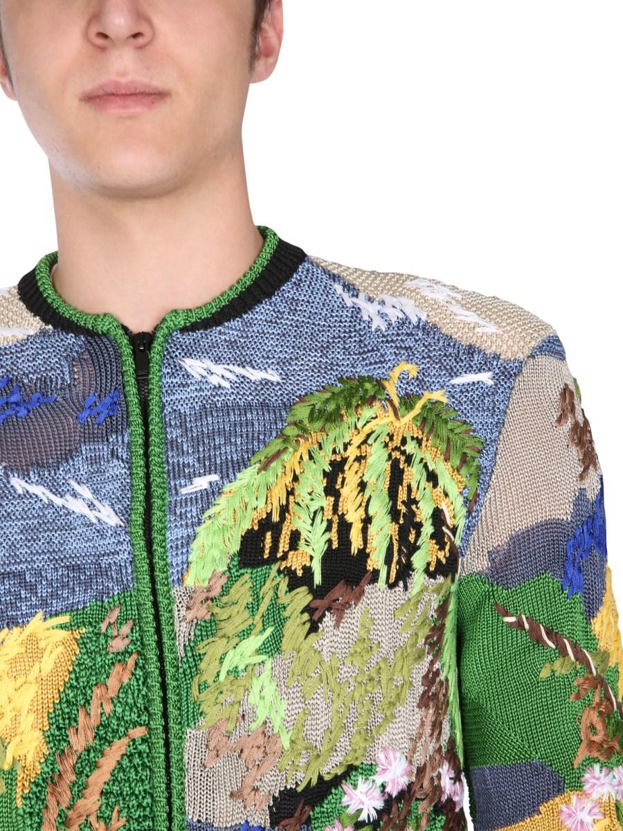 SAINT LAURENT GIUBBOTTO TEDDY IN JACQUARD CON RICAMO TROPICAL PARADISE