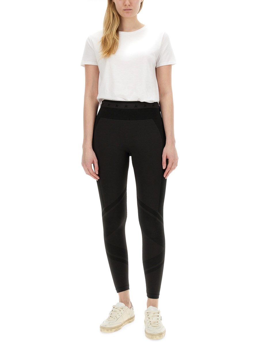 GOLDEN GOOSE LEGGINGS IN NYLON CON LOGO
