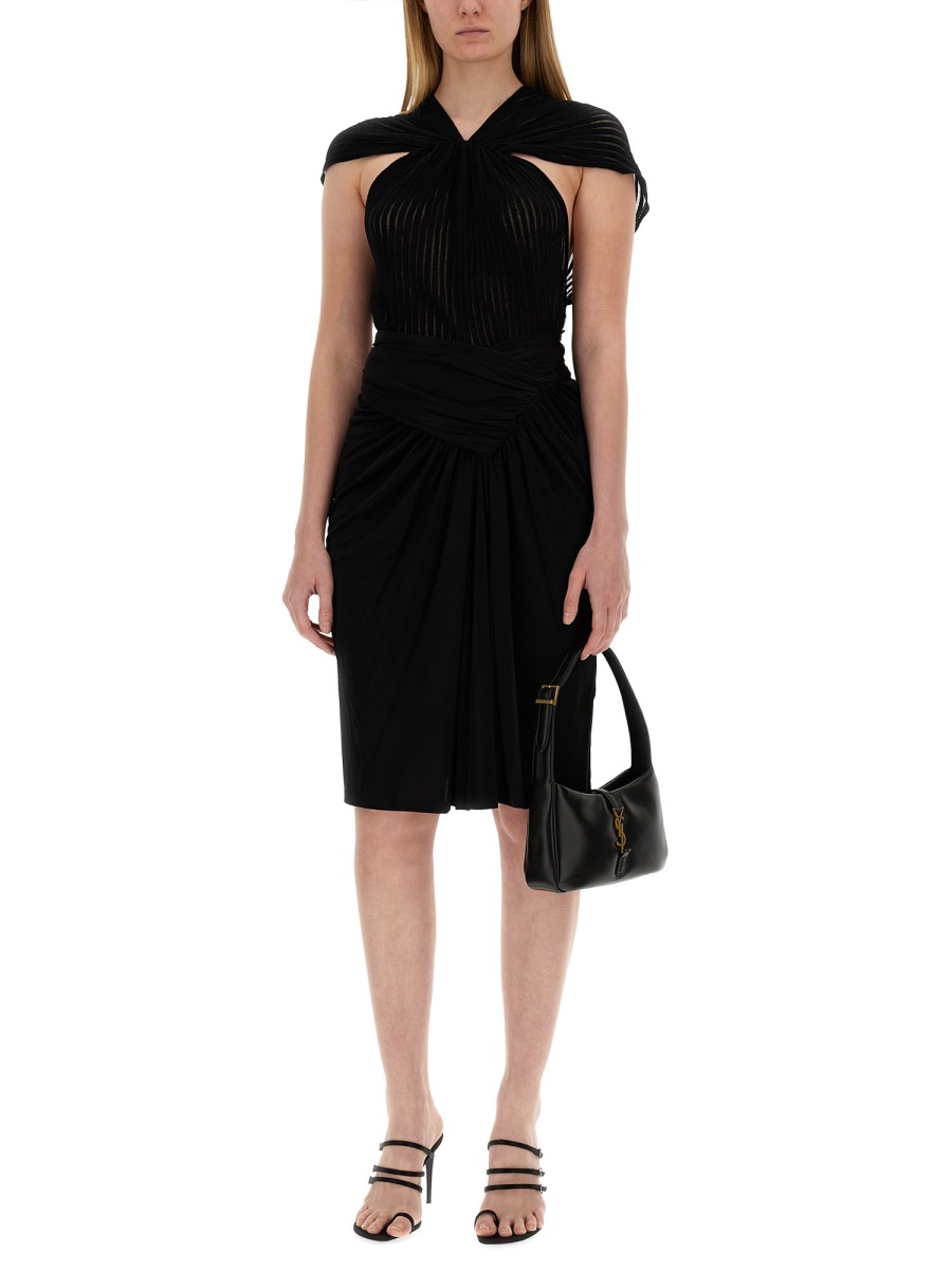 SAINT LAURENT GONNA A MATITA DRAPPEGGIATA IN JERSEY LUCIDO