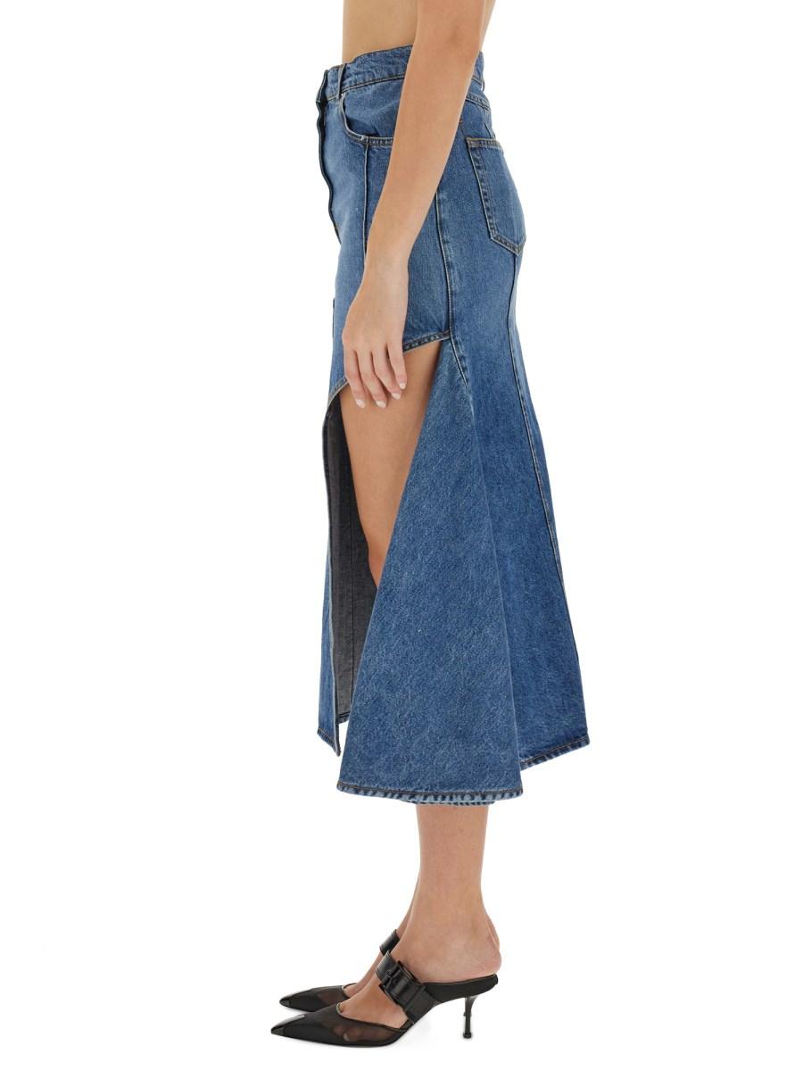 ALEXANDER McQUEEN GONNA A TUBINO CON CUT-OUT IN DENIM DI COTONE