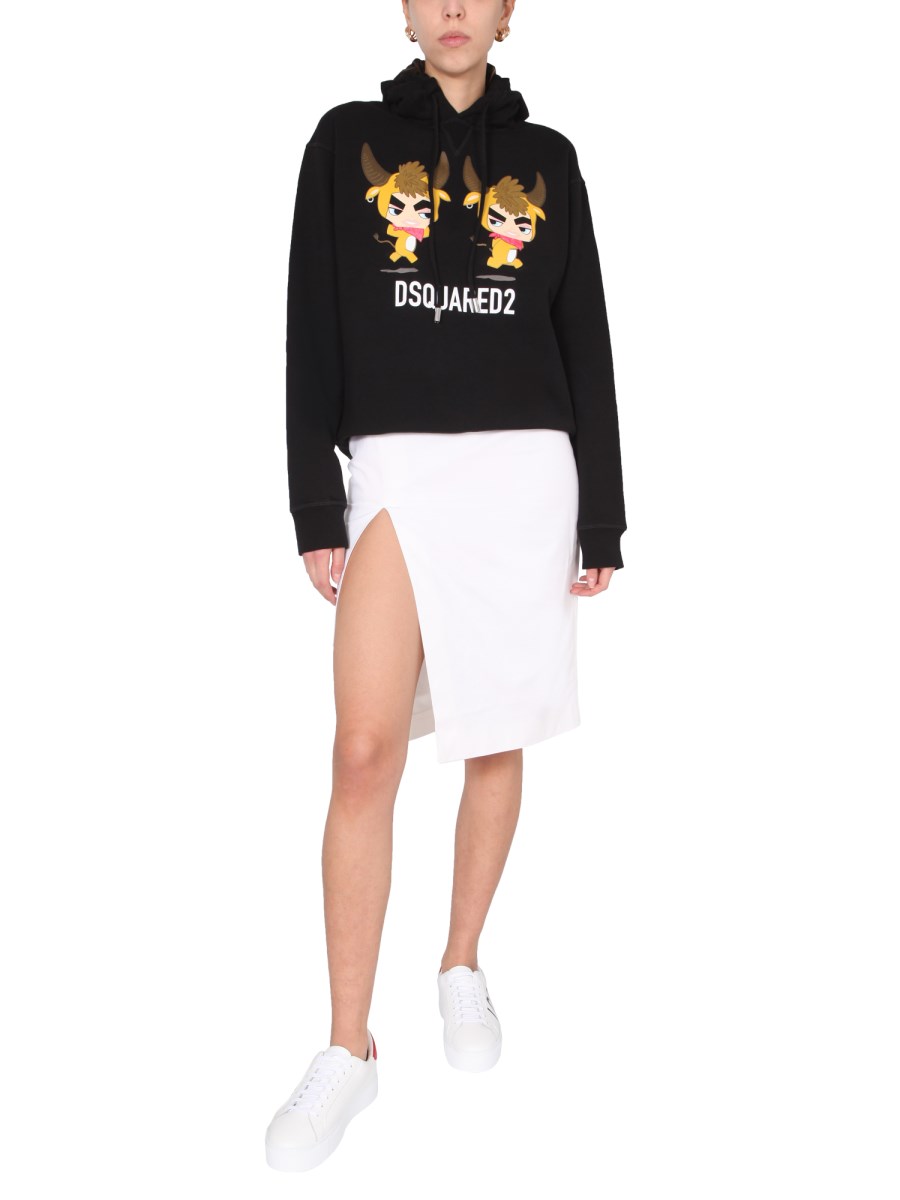DSQUARED GONNA FRÄULEIN IN TWILL DI COTONE CON SPACCO