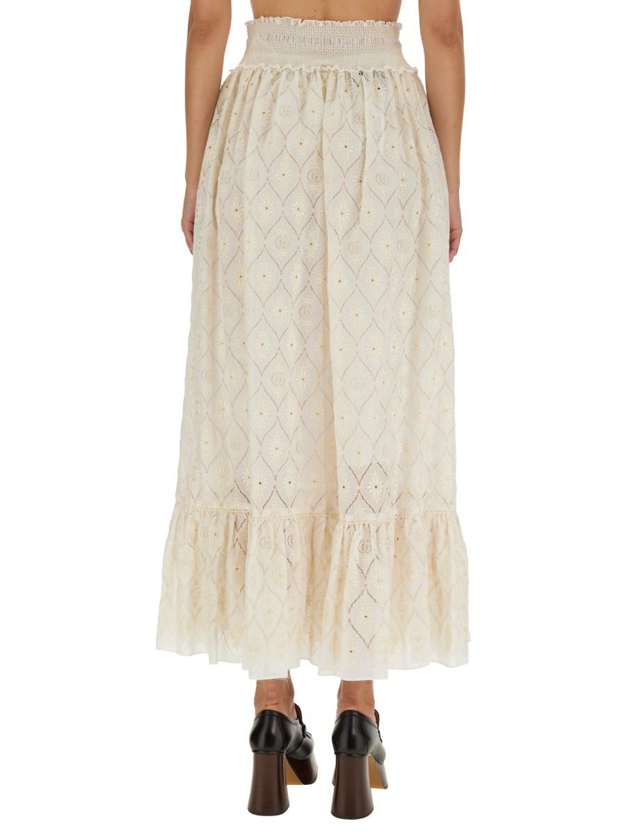 GUCCI GONNA IN BRODERIE ANGLAISE FLOREALE CON DOPPIA G