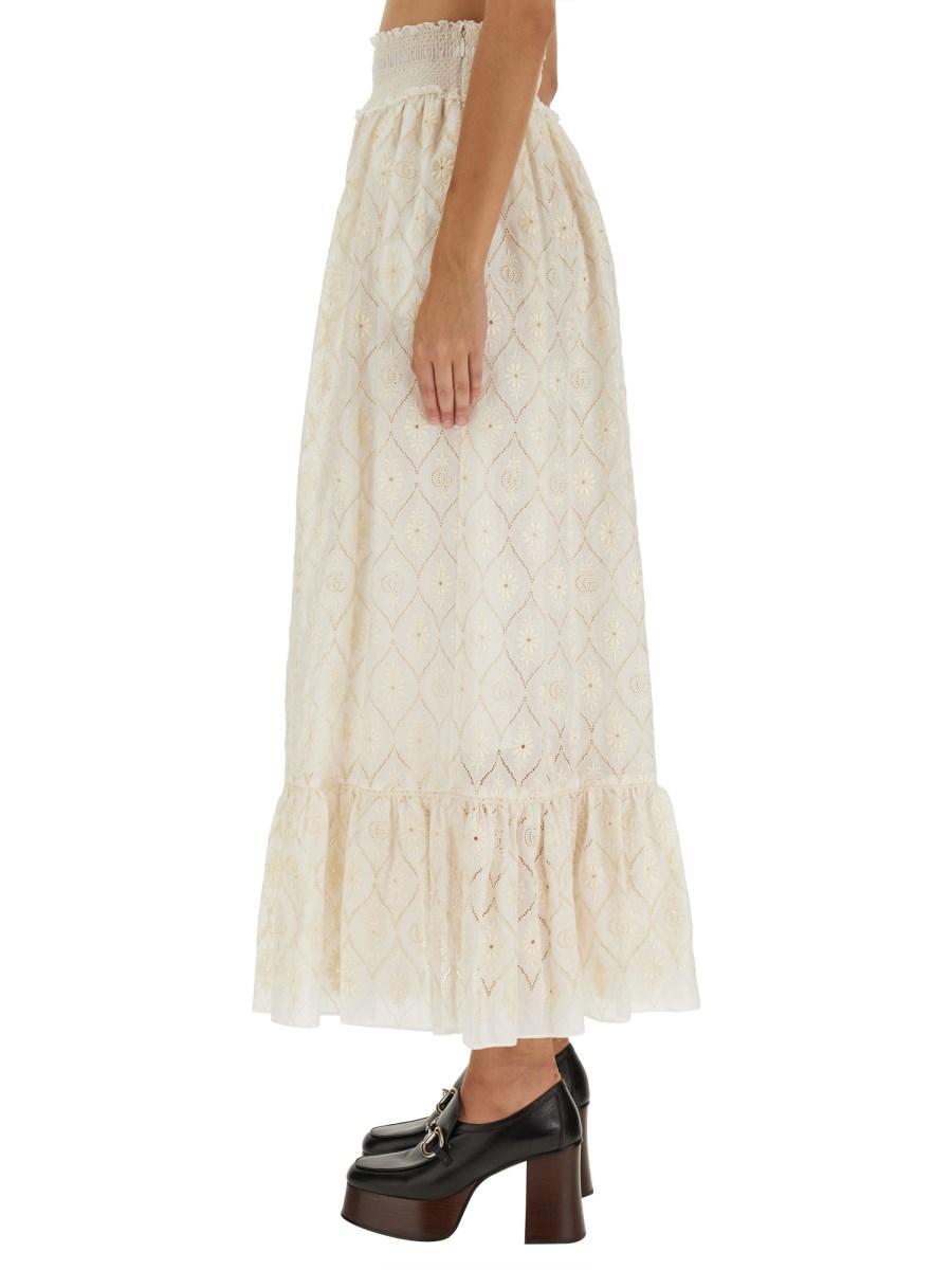 GUCCI GONNA IN BRODERIE ANGLAISE FLOREALE CON DOPPIA G