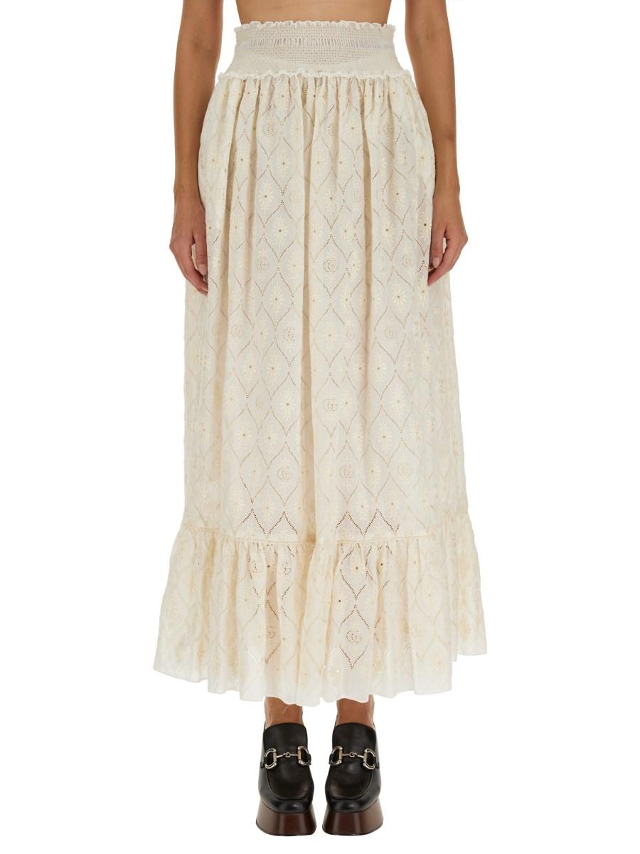 GUCCI GONNA IN BRODERIE ANGLAISE FLOREALE CON DOPPIA G